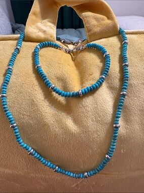 Turquoise Beaded Necklace and Bracelet Set -Made in Italy